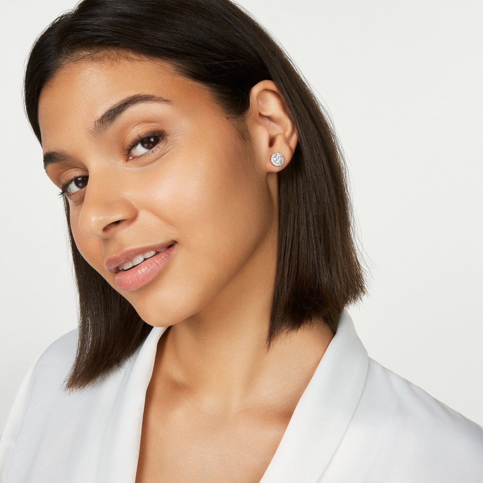 Lab-Grown Diamond 2ct. tw. Halo 14k Gold Earrings | White - Image 6