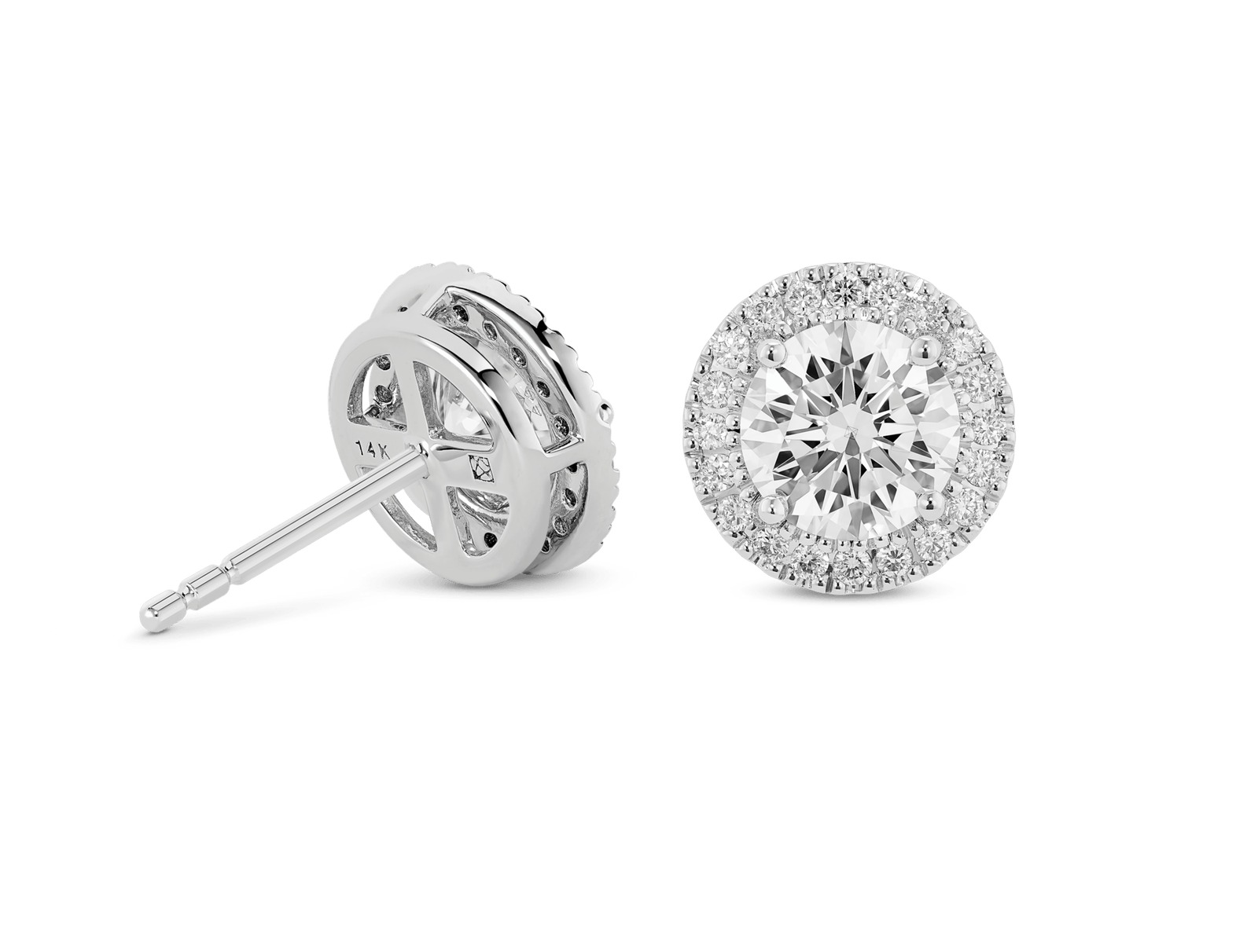 Lab-Grown Diamond 2ct. tw. Halo 14k Gold Earrings | White - Image 4