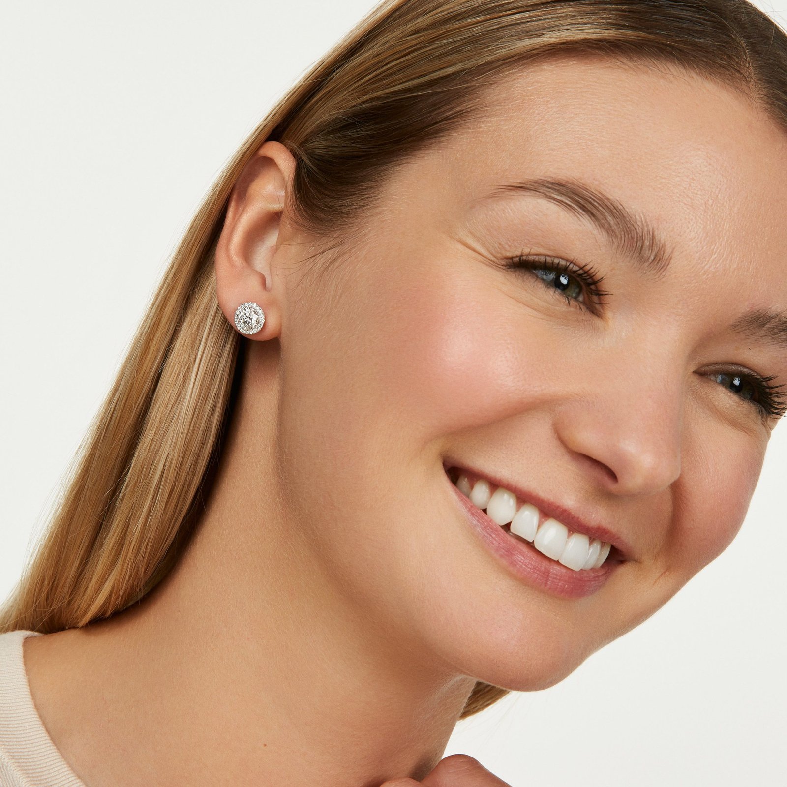 Lab-Grown Diamond 2ct. tw. Halo 14k Gold Earrings | White - Image 5