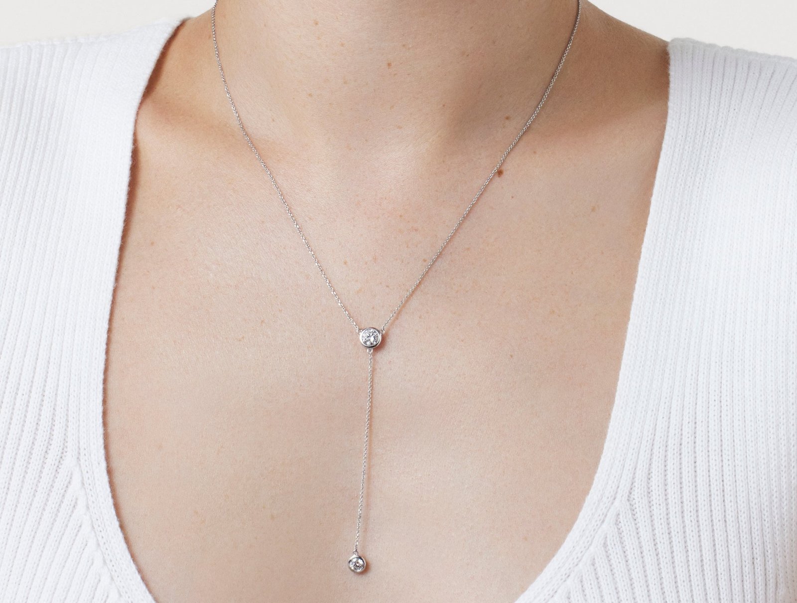 Lab-Grown Diamond ¾ct. tw. Round Brilliant Bezel Lariat Pendant | White - Image 2