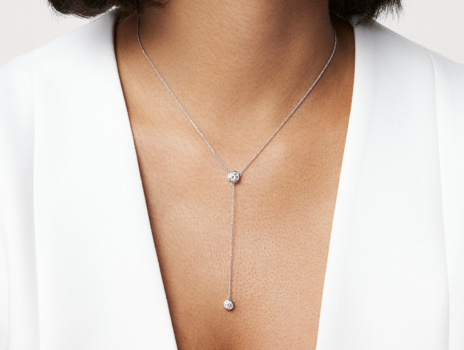 Lab-Grown Diamond ¾ct. tw. Round Brilliant Bezel Lariat Pendant | White - Image 5